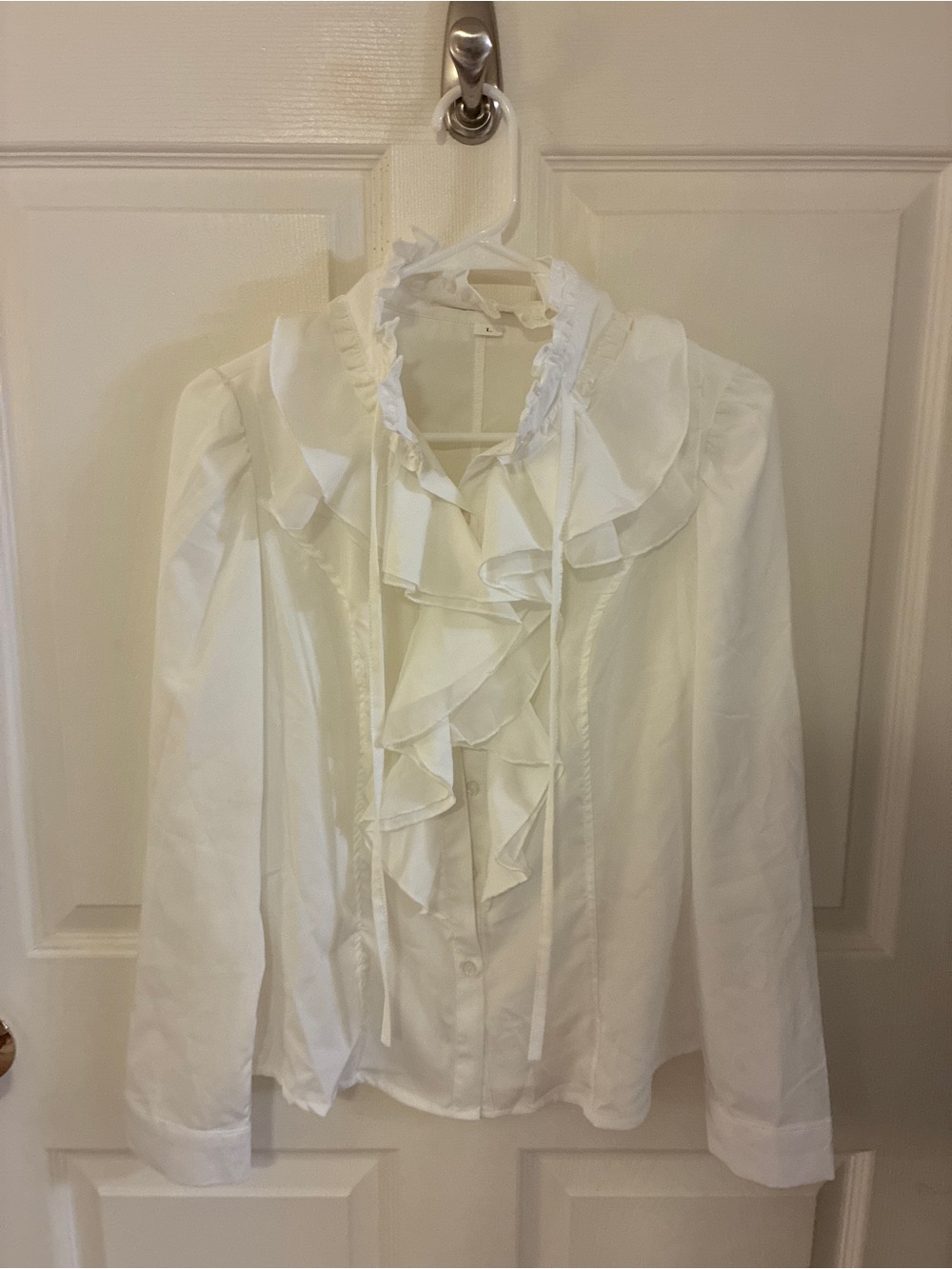 White Ruffled Tie-Neck Blouse - Women